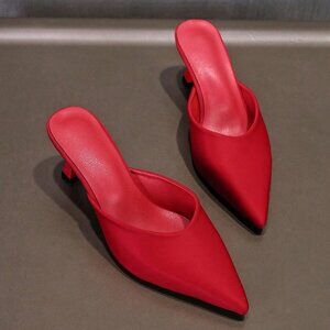 Red Elegant Women's Pointed Toe Mules High Heel Slides